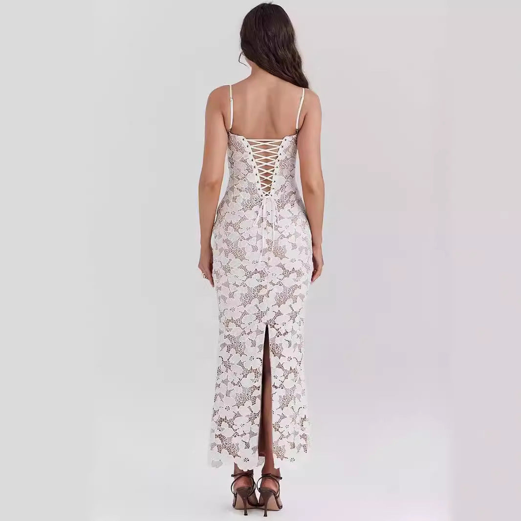 Women's Slip Dress – Slim Fit – Sweet Pattern Lace – Full Length – Evening Wear