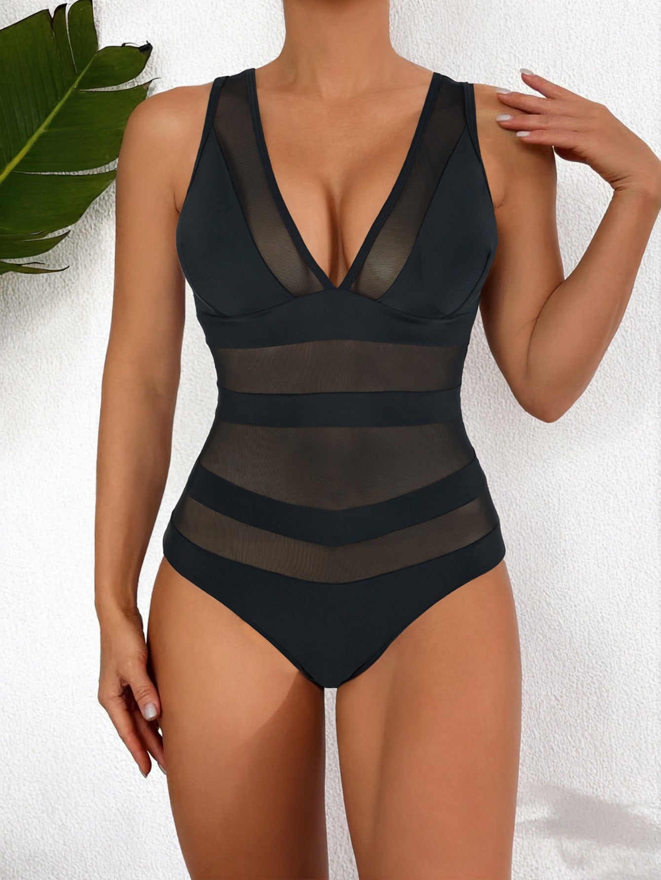 Swimsuit for Women – Tailored Fit – Deep V-Neck – Mesh Detail – One-Piece Elegant Design