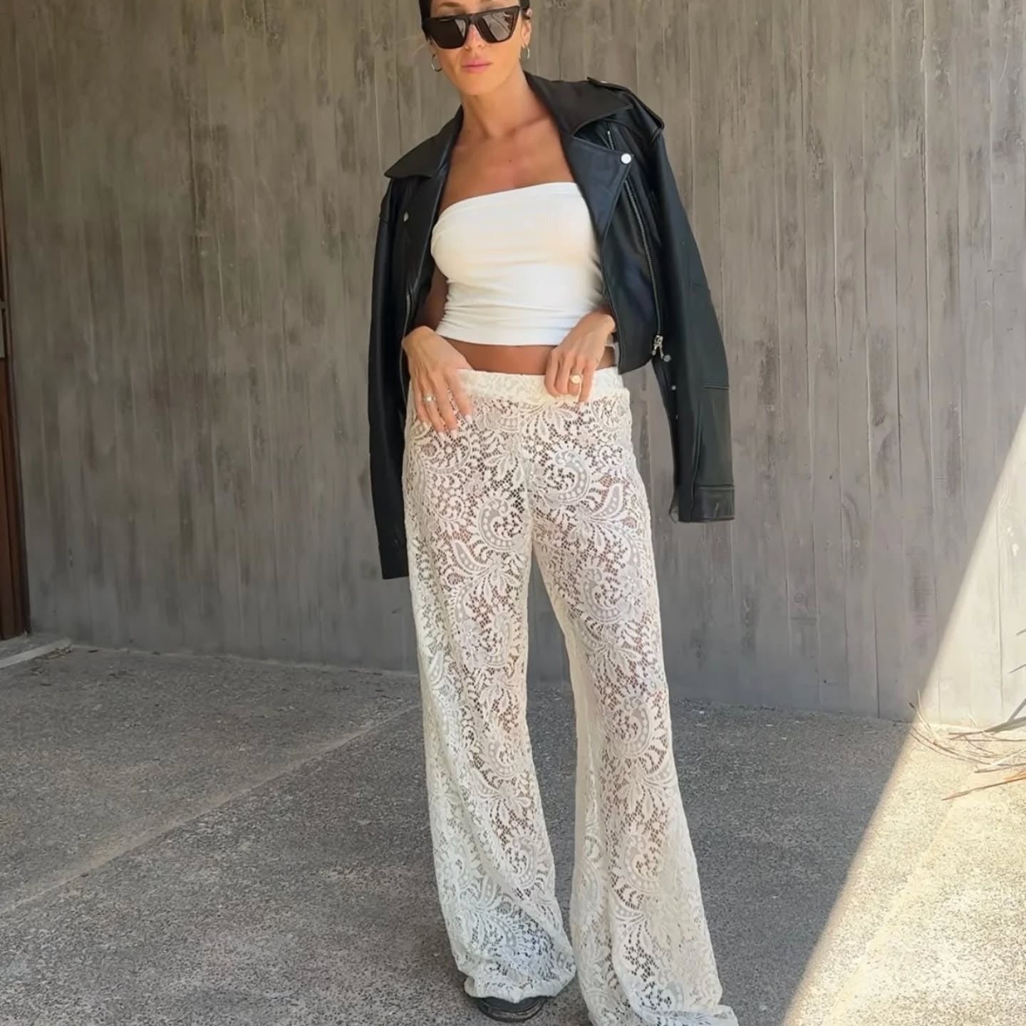 Women's Trousers with Width – Elegant Fit – Transparent Lace Design – Full Length