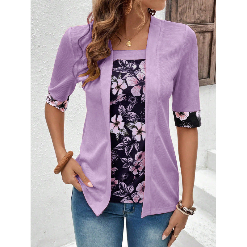 Women's Blouse – Layered Design – Relaxed Fit – Soft Knit – Half Sleeve