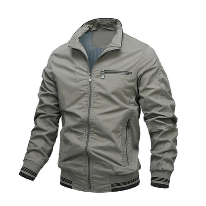 Men's Jacket – Regular Fit – Washed Cotton Look – Zipper – Stand Collar – Pockets
