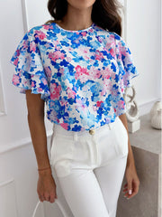Women's Blouse – Relaxed Fit – Ruched Sleeves – Lightweight Breathable Fabric – Floral Print