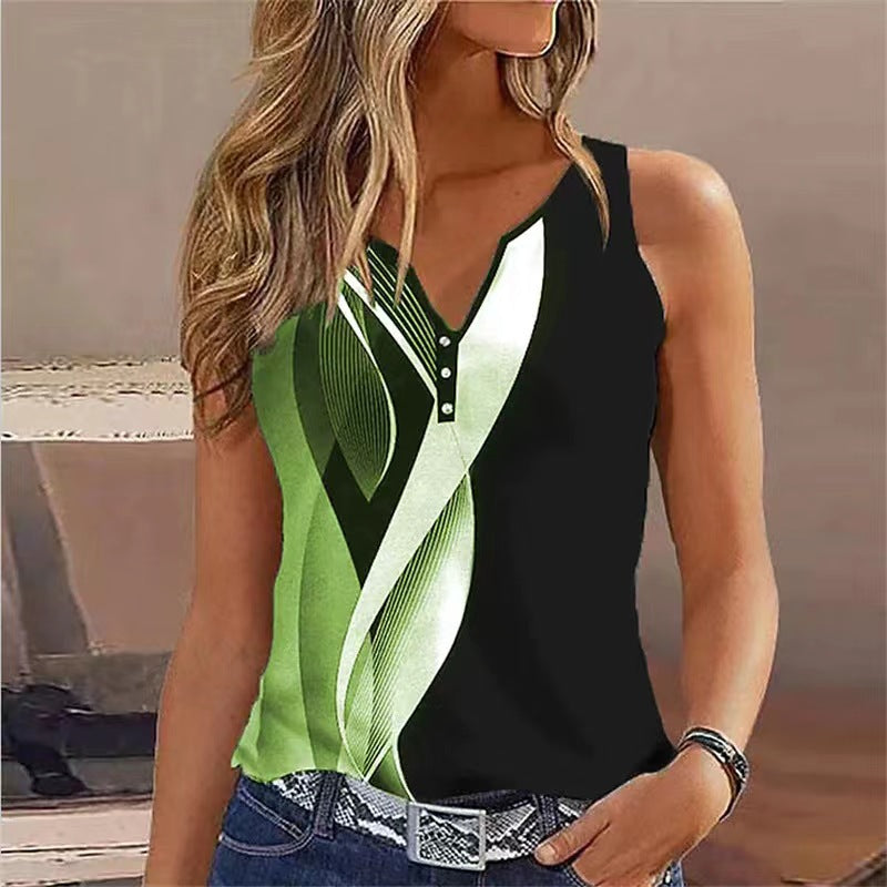 Women's Sleeveless Top – V-Neck – Relaxed Fit – Button Details – Soft and Breathable