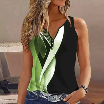 Women's Sleeveless Top – V-Neck – Relaxed Fit – Button Details – Soft and Breathable