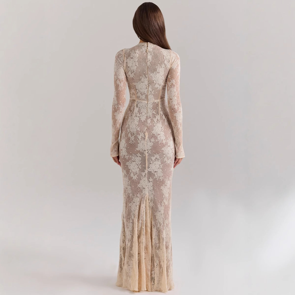 Dress for Women – Slim Fit – Full Length – Lace – Long Sleeves – High Neck