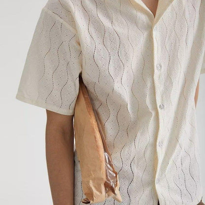 Men's Shirt with Short Sleeves – Oversized Fit – Cotton Blend with Lace – Cuban Collar