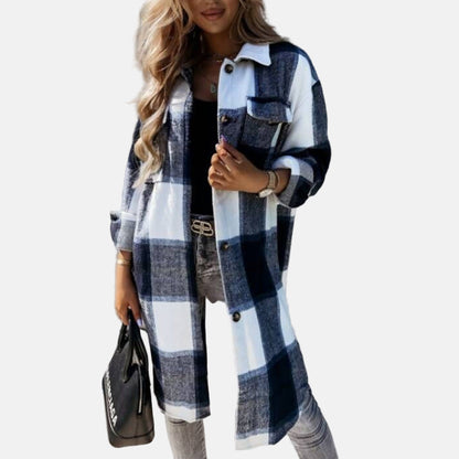 Women's Shirt Jacket – Oversized Fit  – Plaid Check – Button Closure