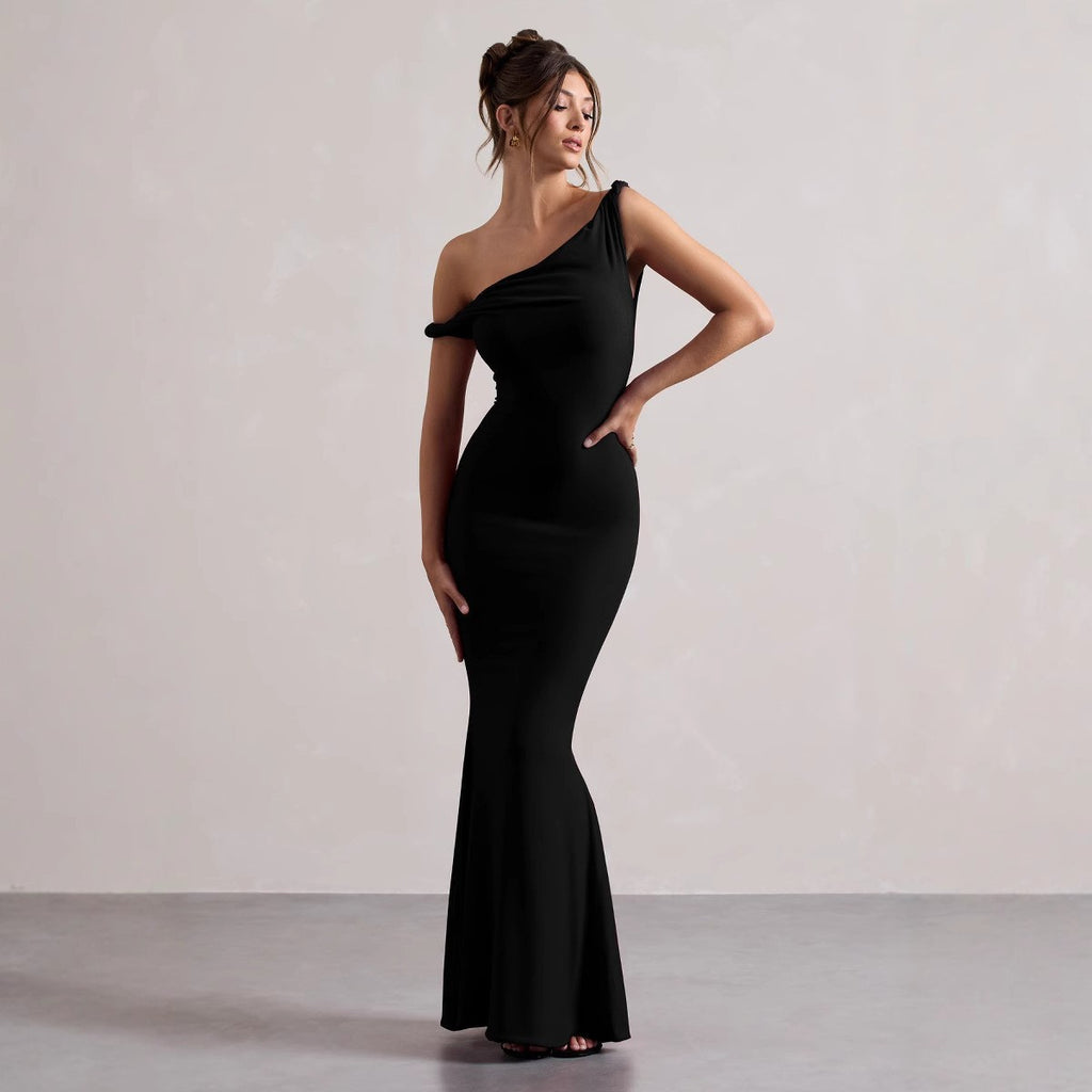 Dress for Women – Maxi Length – Fitted Fit – Asymmetric Neckline – Breathable Fabric