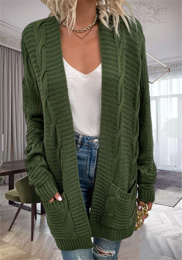 Women's Cardigan – Oversize Fit – Chunky Knit – Open Front – Pockets – Wool Blend