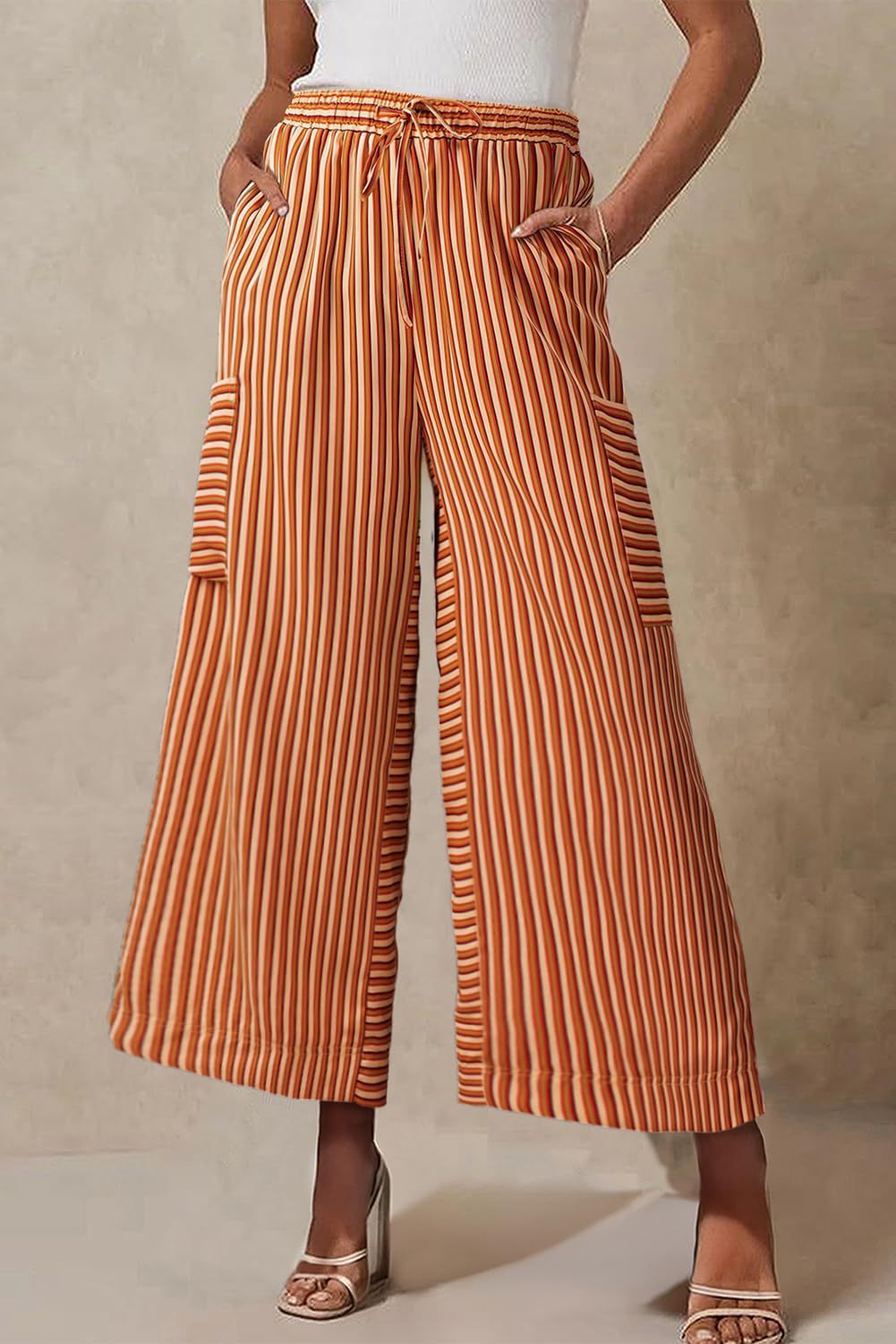 Women's Pants with Wide Legs – Relaxed Fit – Breathable Material – Striped Design