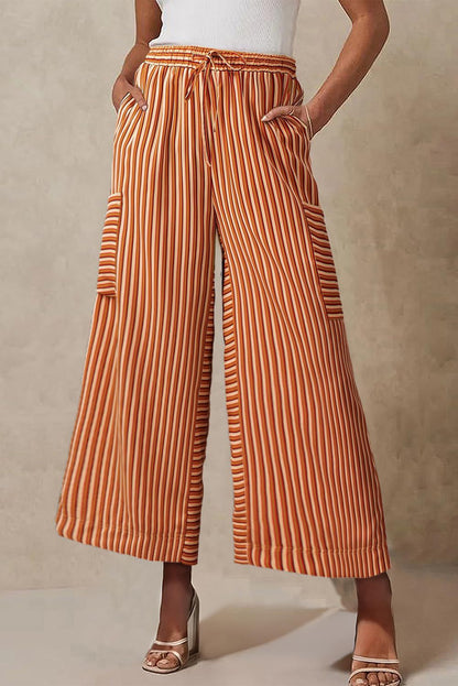 Women's Pants with Wide Legs – Relaxed Fit – Breathable Material – Striped Design