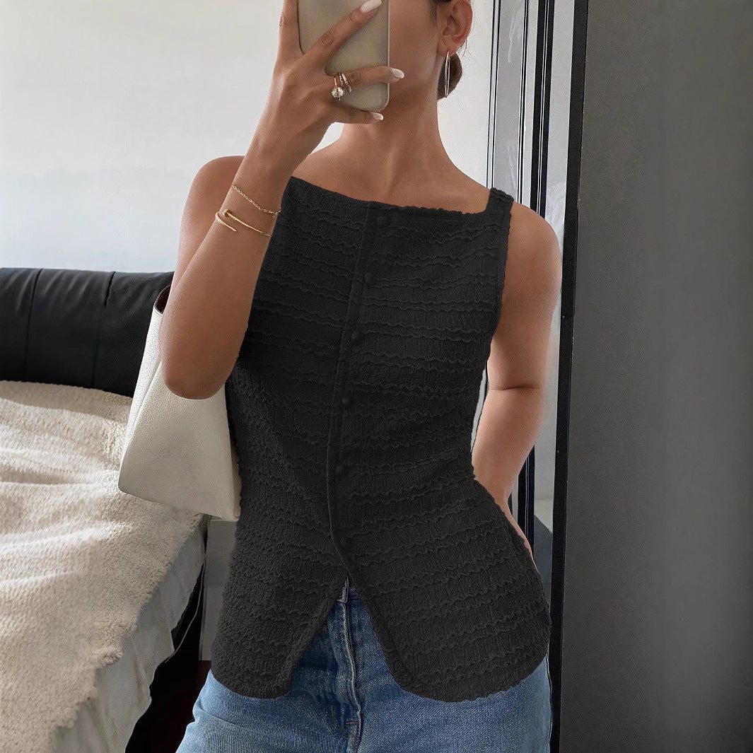 Women's Tank Top – Slim Fit – Ribbed Texture – Button Details – Soft Comfort