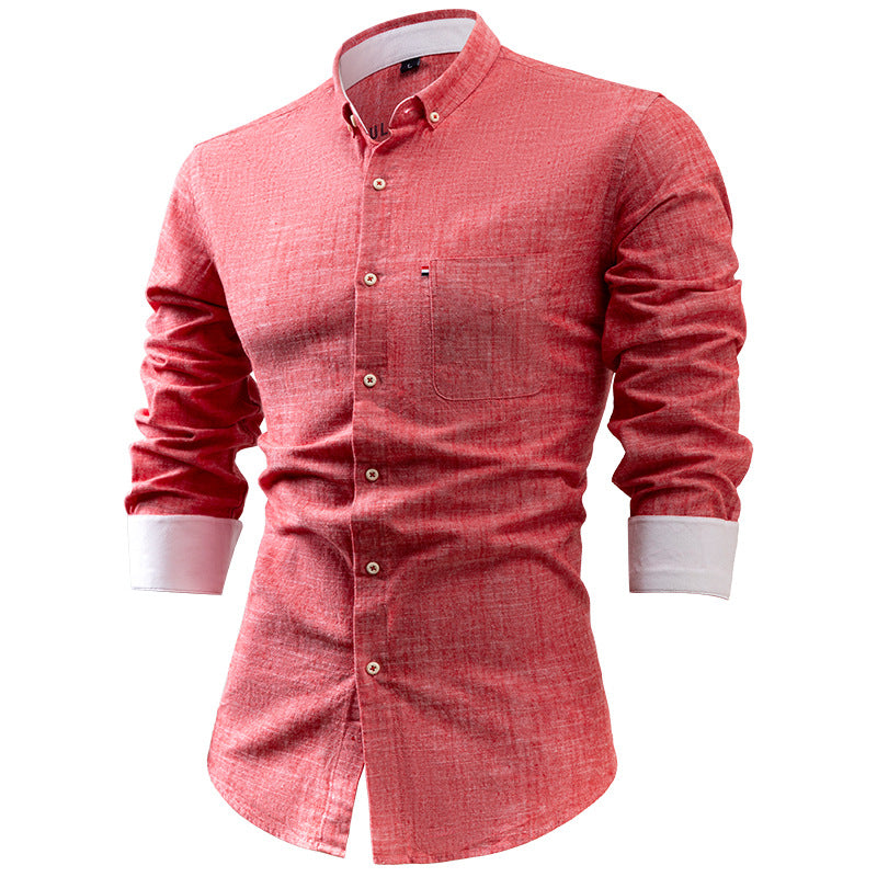 Men's Shirt – Slim Fit – Cotton Linen – Long Sleeves with Contrast Cuffs