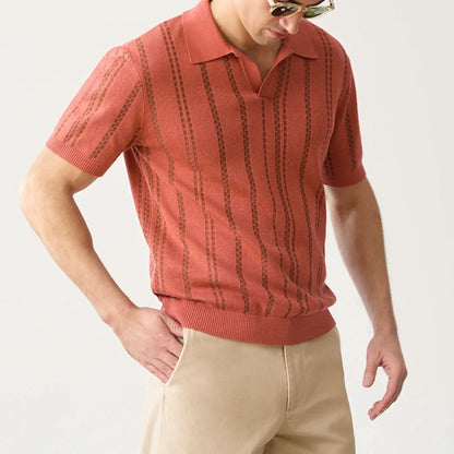 Men's Polo Shirt – Regular Fit – Jacquard Knit – V-Neck – Short Sleeves