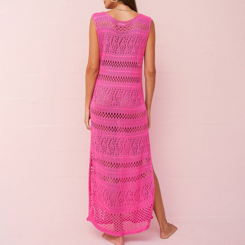 Dress for Women – Sleeveless Bodycon Fit – Knit with Cutouts – Long with Slit