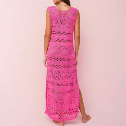 Dress for Women – Sleeveless Bodycon Fit – Knit with Cutouts – Long with Slit