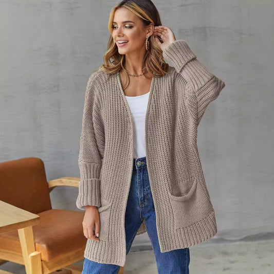 Women's Cardigan – Chunky Knit – Oversized Fit – V-Neck – Front Pockets
