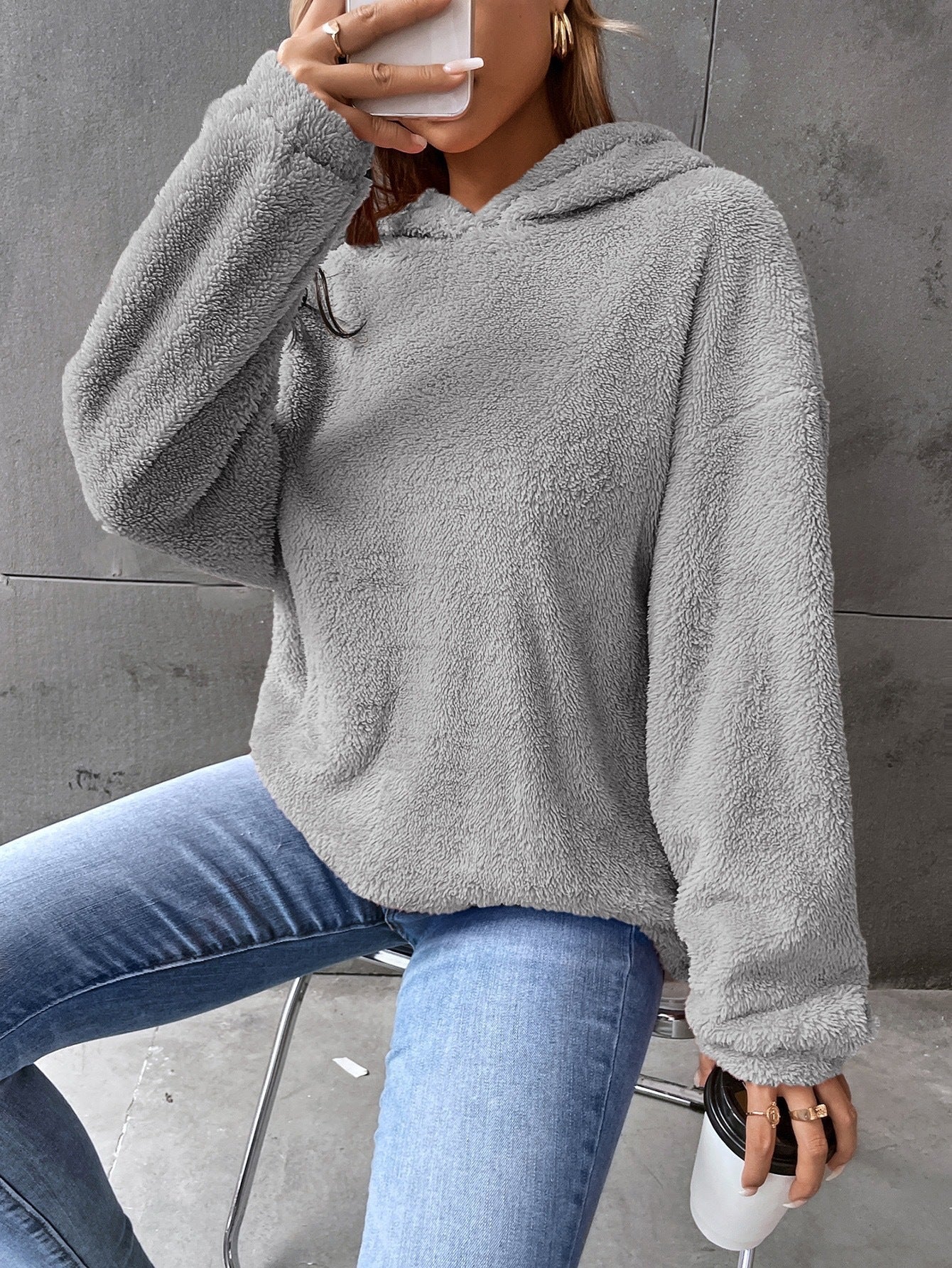 Women's Hoodie – Soft Fleece – Relaxed Fit – Short with Long Sleeves