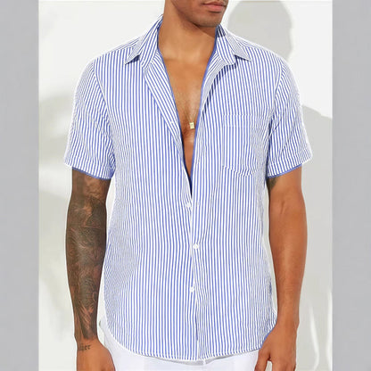 Men's Shirt – Relaxed Fit – Short Sleeves – Striped – Breathable Design