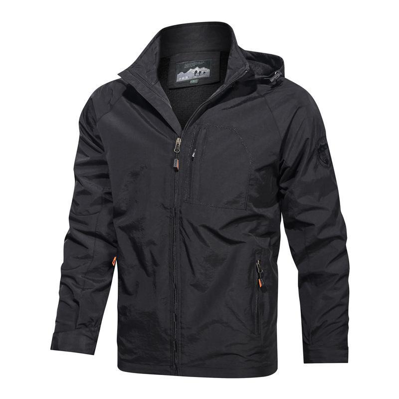 Men's Jacket with Hood – Lightweight and Wind-Resistant – Zipper Closure – Multiple Zipper Pockets