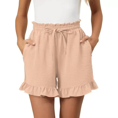 Women's Shorts – Relaxed Fit – Ruched Edge – Adjustable Elastic Waist – Breathable Material