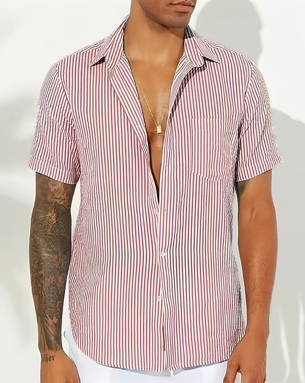 Men's Shirt – Relaxed Fit – Short Sleeves – Vertical Stripes – Chest Pocket