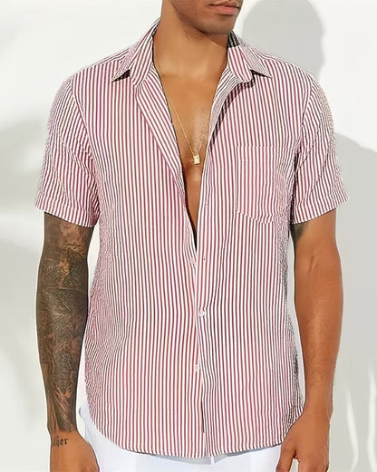 Men's Shirt – Relaxed Fit – Short Sleeves – Vertical Stripes – Chest Pocket