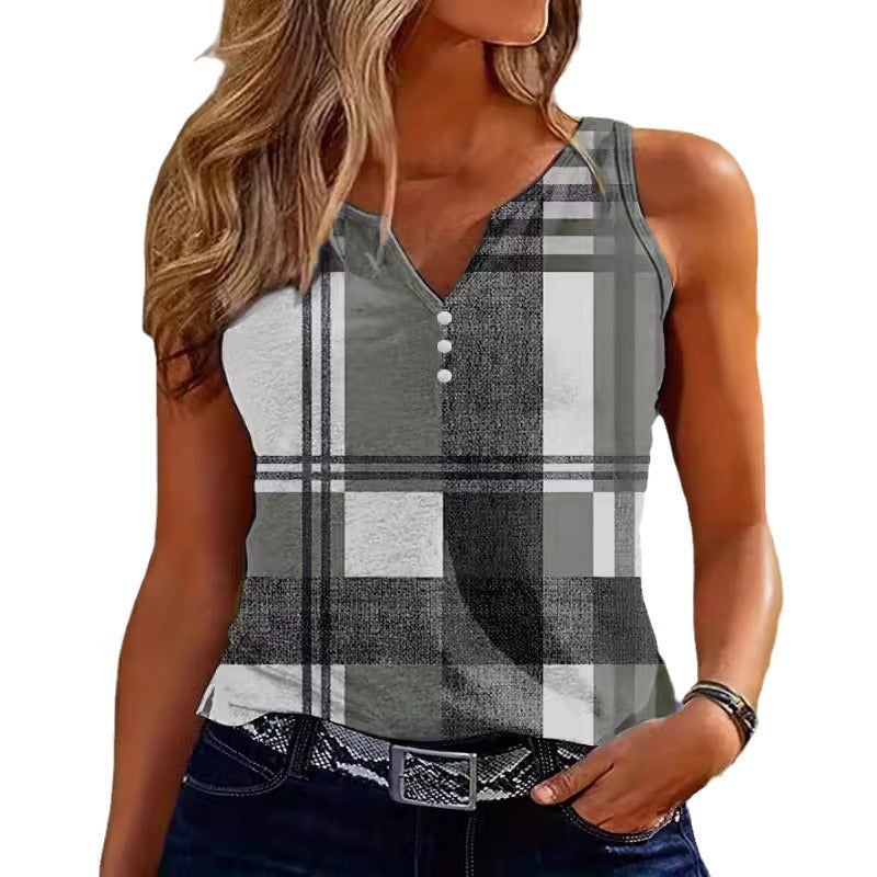 Women's Tank Top – Slim Fit – Breathable Material – V-Neck – Button Details