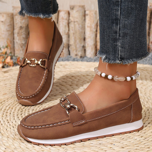 Women's Loafers - Soft Leather Look - Comfortable Rubber Sole - Elegant Decorative Detail
