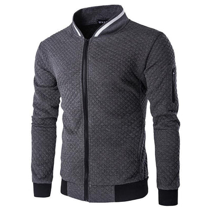 Men's Cardigan – Slim Fit – Quilted Structure – Zipper – Ribbed Edges – Sleeve Pocket