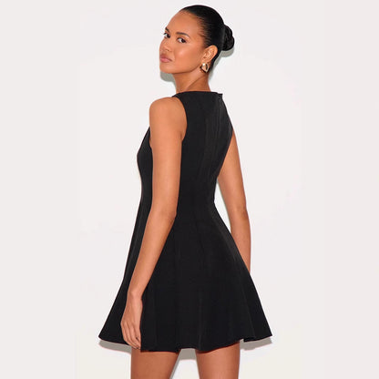 Women's Dress without Sleeves – Slim Fit A-line – Round Neck – Mini Length – Breathable Quality