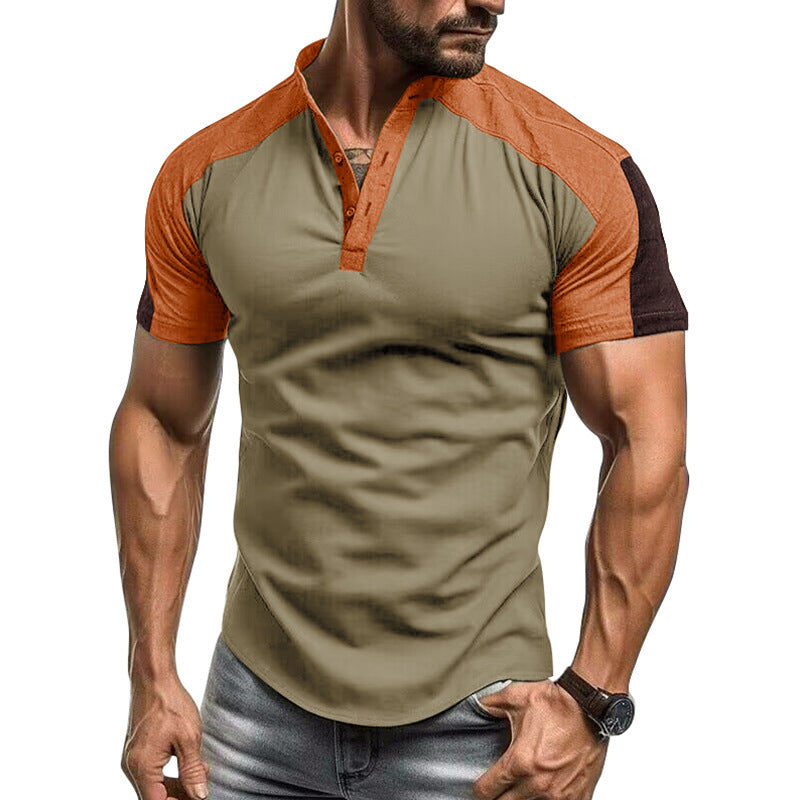 Men's Shirt with Short Sleeves – Slim Fit – Breathable Cotton – Collarless Design