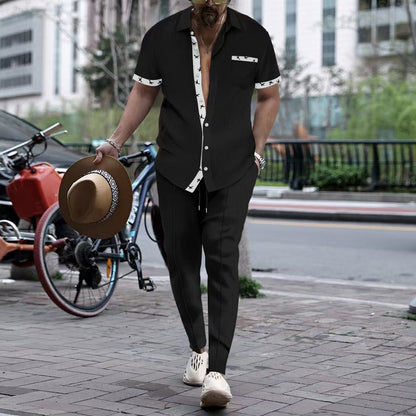 Men's Set – Relaxed Fit – Short-Sleeved Shirt with Elegant Trim – Breathable Design