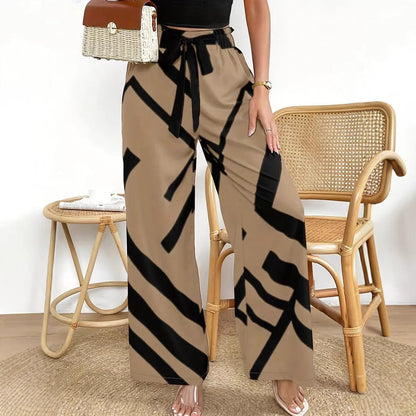 Women's Trousers with Width – High Waist – Light and Breathable – Graphic Pattern – With Belt