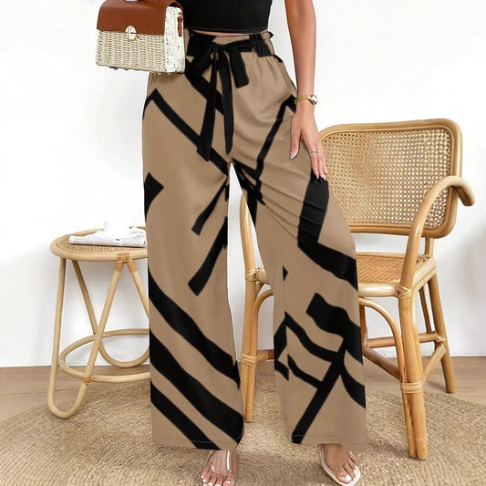 Women's Trousers with Width – High Waist – Light and Breathable – Graphic Pattern – With Belt