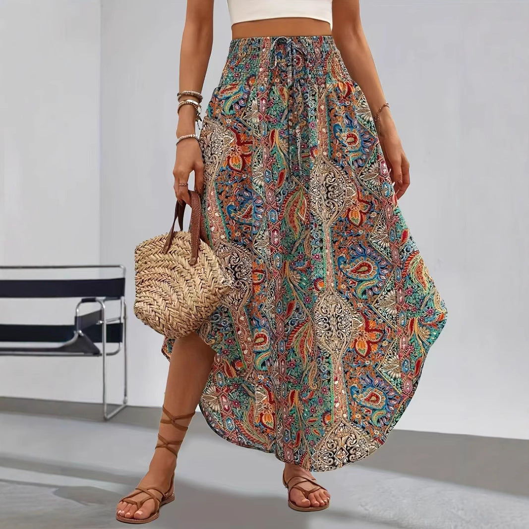 Women's Maxi Skirt – Boho Print – Elastic Waist – Light and Breathable Fit
