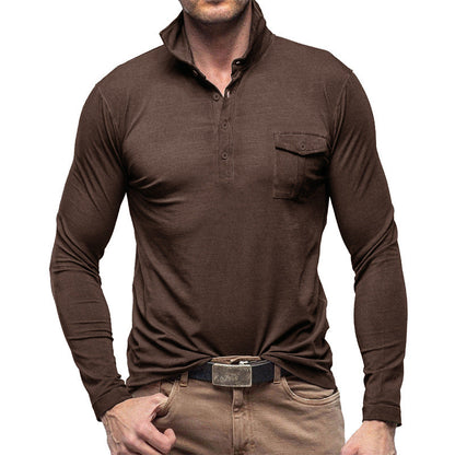 Men's Henley Polo with Long Sleeves – Regular Fit – Breathable Cotton – Chest Pocket