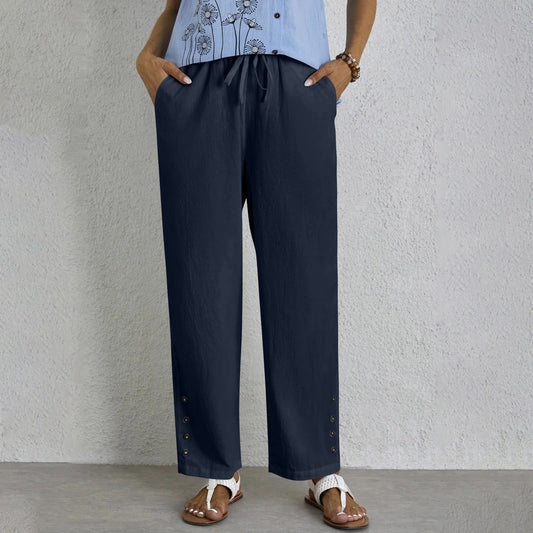 Women's Pants – Relaxed Fit – Natural Materials – Drawstring Waist – Full Length – Straight Legs