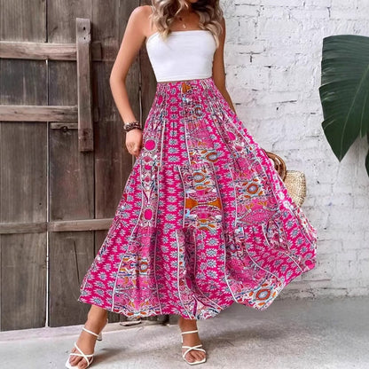 Women's Skirt – Bohemian Print – Flowy Fit – Ankle Length – High Waist