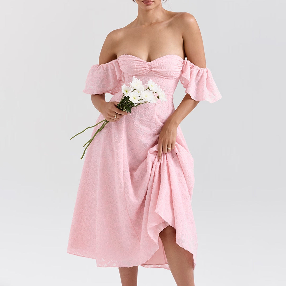 Dress for Women – Midi – Lace – Off Shoulder – Sweetheart Neckline – Open Back