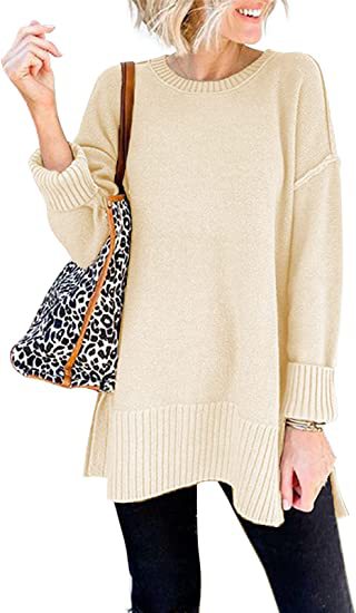 Women's Pullover Sweater – Oversized Fit – Textured Knit – Long Model Casual