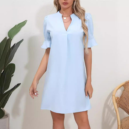 Dress for Women – A-line Fit – V-neck – Ruched Details – Breathable Fabric