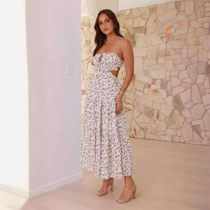 Women's Maxi Dress – Sleeveless V-Neck – A-Line Skirt – Lightweight Breathable Material