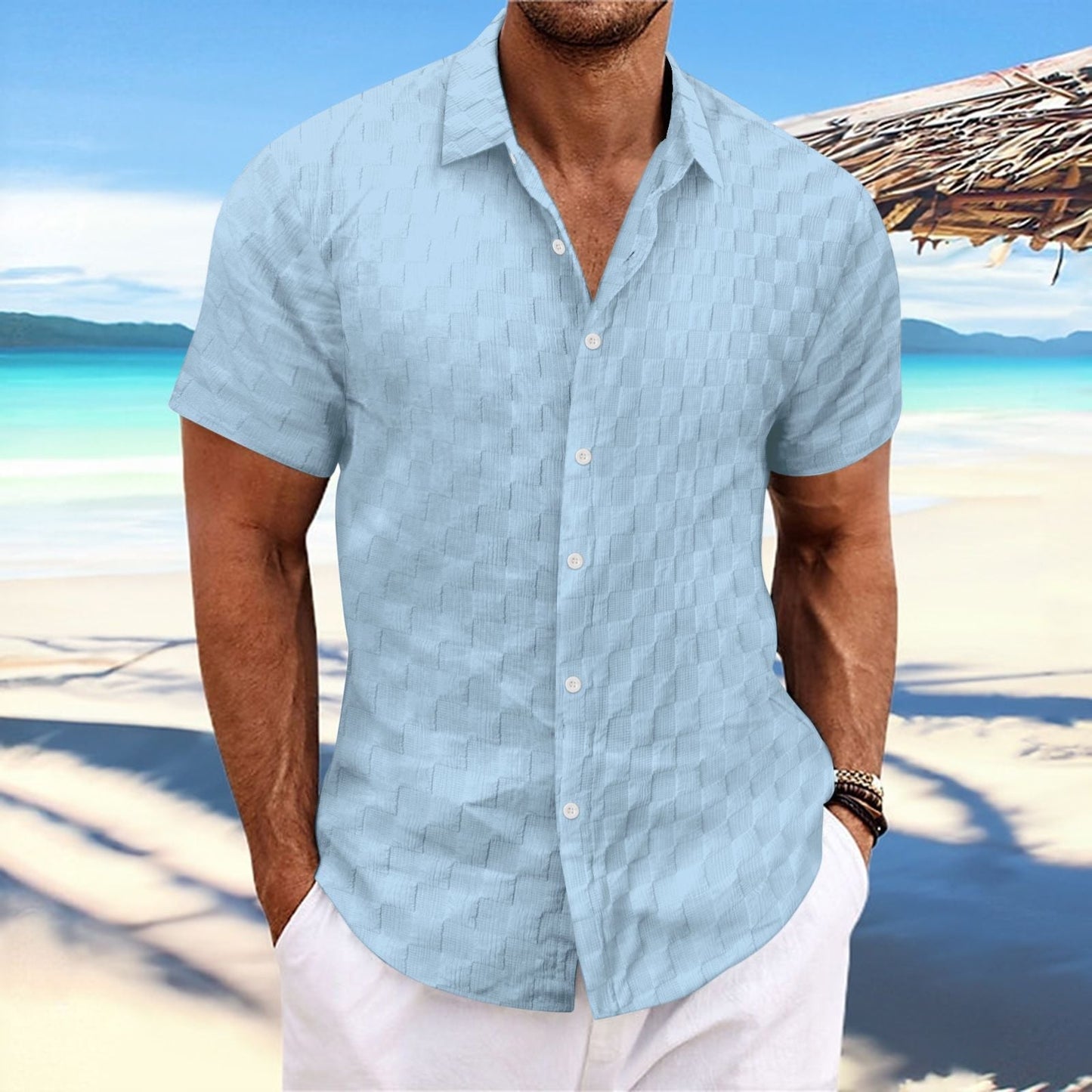 Men's Shirt – Regular Fit – Short Sleeve – Textured Weave – Breathable Blend