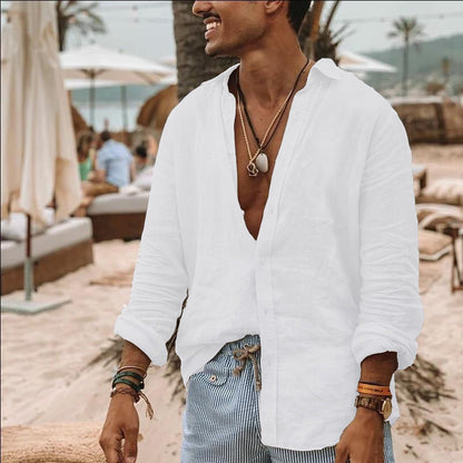 Men's Shirt with Buttons – Relaxed Fit – Long Sleeve – Breathable Linen Look