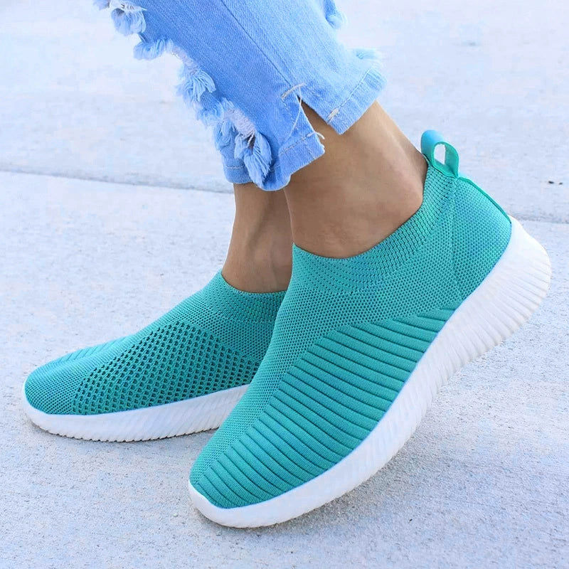 Women's Slip-on Sneakers – Breathable Knit – Lightweight Comfort – Flexible Rubber Sole