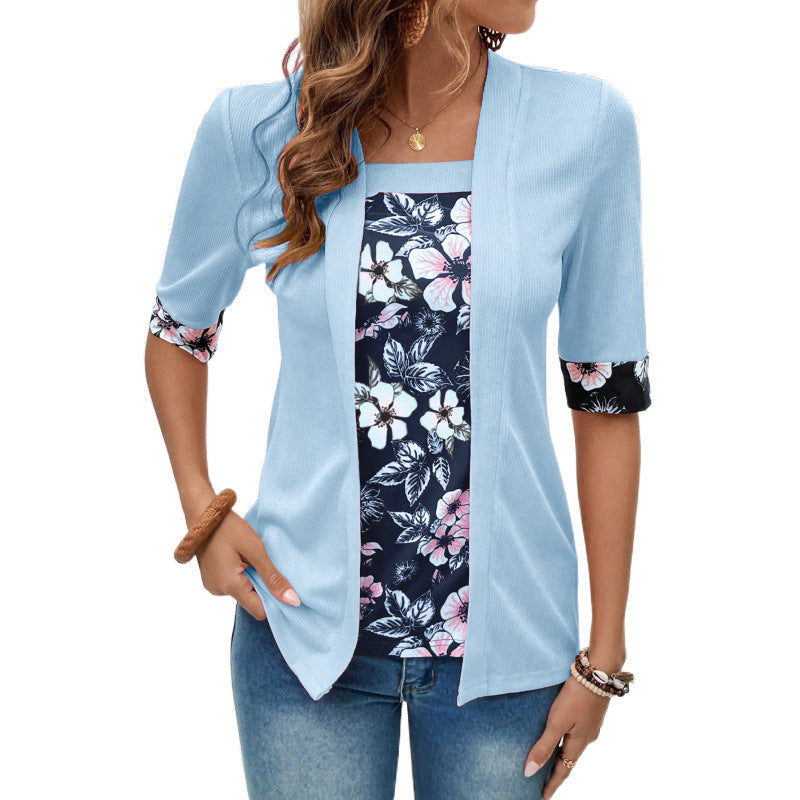 Women's Blouse – Layered Design – Relaxed Fit – Soft Knit – Half Sleeve