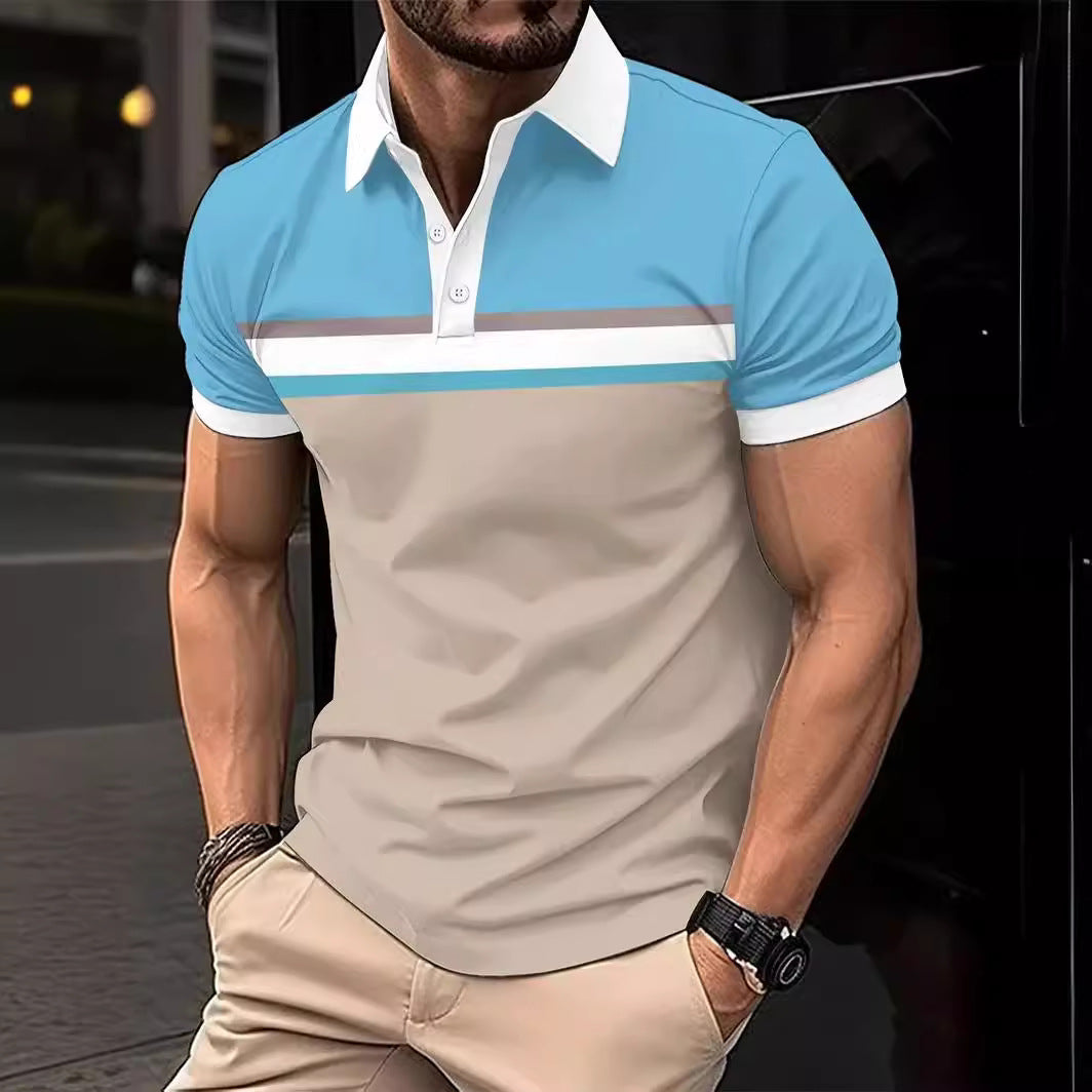 Men's Polo Shirt – Slim Fit – Cotton – Striped Chest – Short Sleeve – Contrast Edge