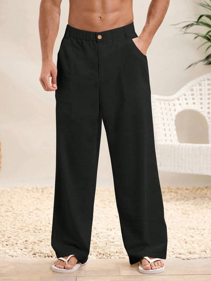 Men's Pants – Relaxed Fit – Breathable Blend – Elastic Waist – Full Length