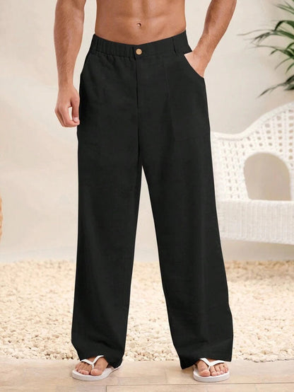 Men's Pants – Relaxed Fit – Breathable Blend – Elastic Waist – Full Length
